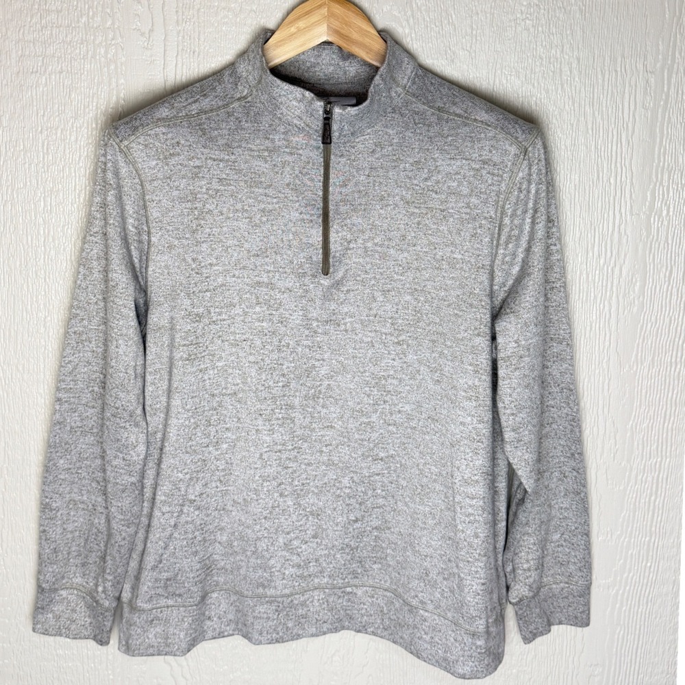Greg Norman Mens Gray Space Dye Quarter Zip Pullover Golf Shark Logo Size Medium